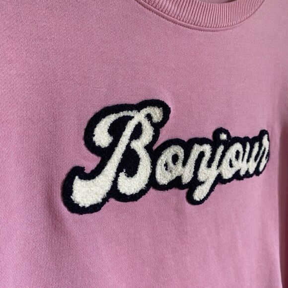 Talbots Bonjour Pink Cotton Sweatshirt Women's Small Terry Embroidered French - Picture 5 of 8